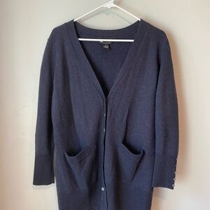 Carole Little Deep Blue Merino Wool Cardigan Sweater Preppy Classic Size L